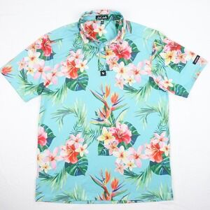 Bad Birdie Polo Shirt Men's Medium Golf Tropical Floral Performance Hawaiian